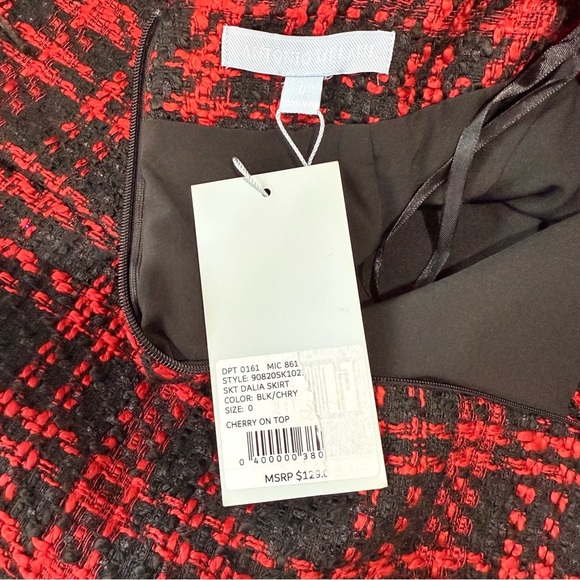 Antonio Melani Size 0 Dalia Tweed Mini Skirt Feather Fringe Hem Red Black NWT - Picture 15 of 16